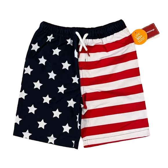 NWT Gymboree Boys Red, White & Blue American Flag Swim Shorts/suit - Picture 1 of 11